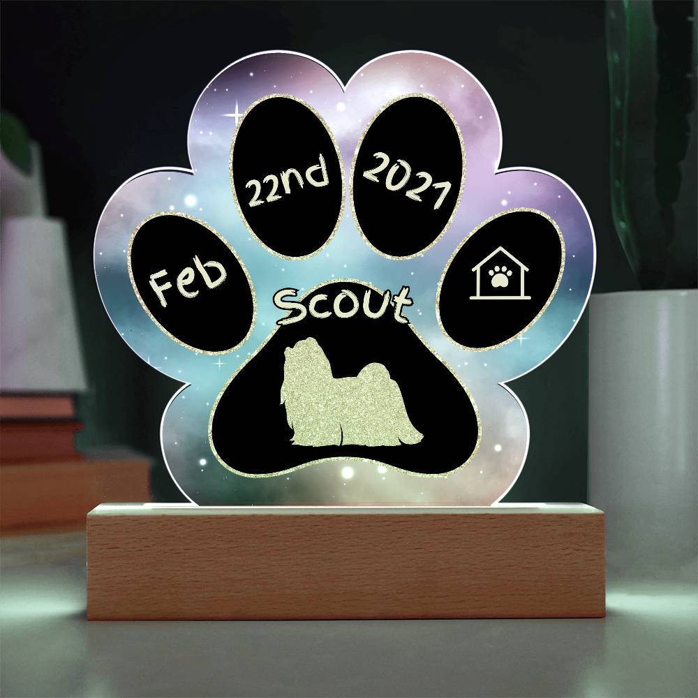 Maltese personalized Gotcha Day acrylic dog plaque - 7" paw print gift