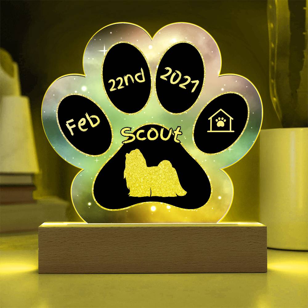 7" Acrylic Paw Print Plaque - Maltese - Personalized Lap Dog Gift, Gotcha Day Sign for Fluffy White Dog Owners, Elegant Breed Decor
