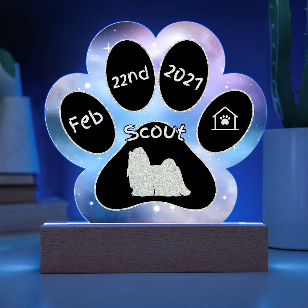 7" Acrylic Paw Print Plaque - Maltese - Personalized Lap Dog Gift, Gotcha Day Sign for Fluffy White Dog Owners, Elegant Breed Decor