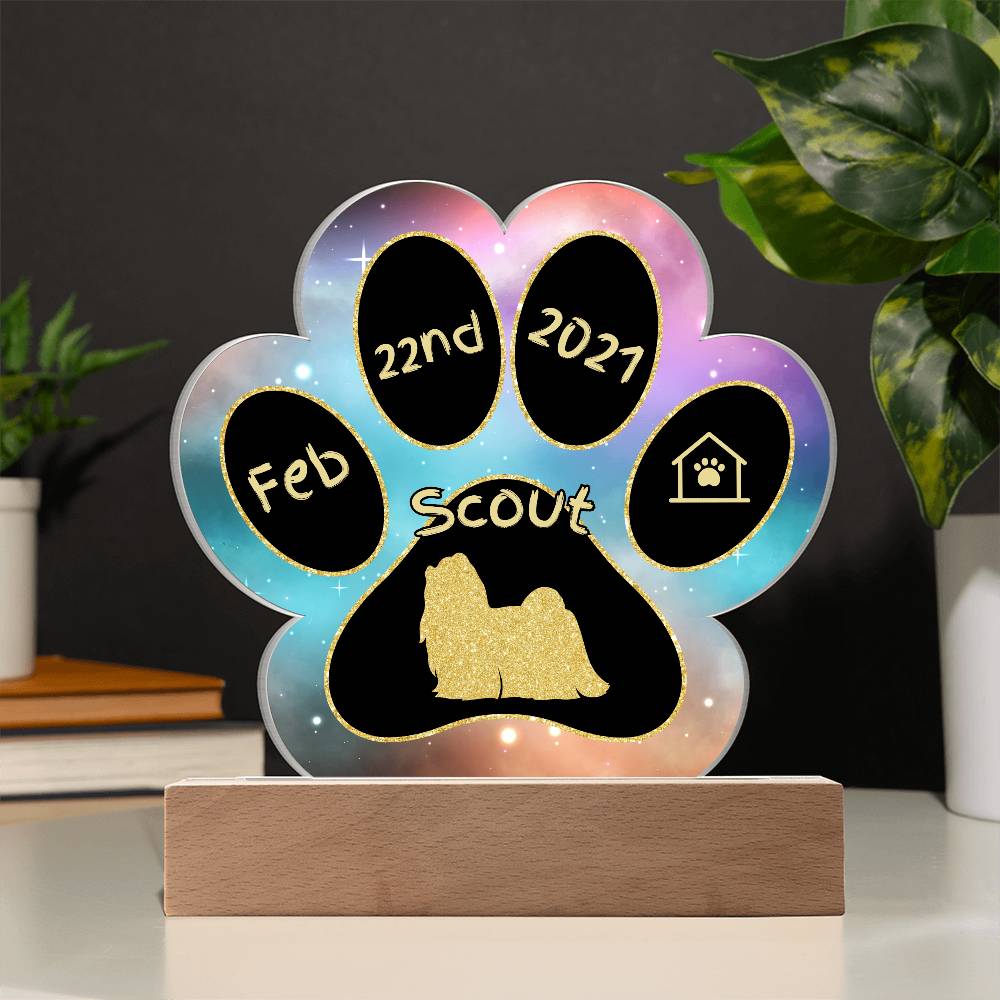 7" Acrylic Paw Print Plaque - Maltese - Personalized Lap Dog Gift, Gotcha Day Sign for Fluffy White Dog Owners, Elegant Breed Decor
