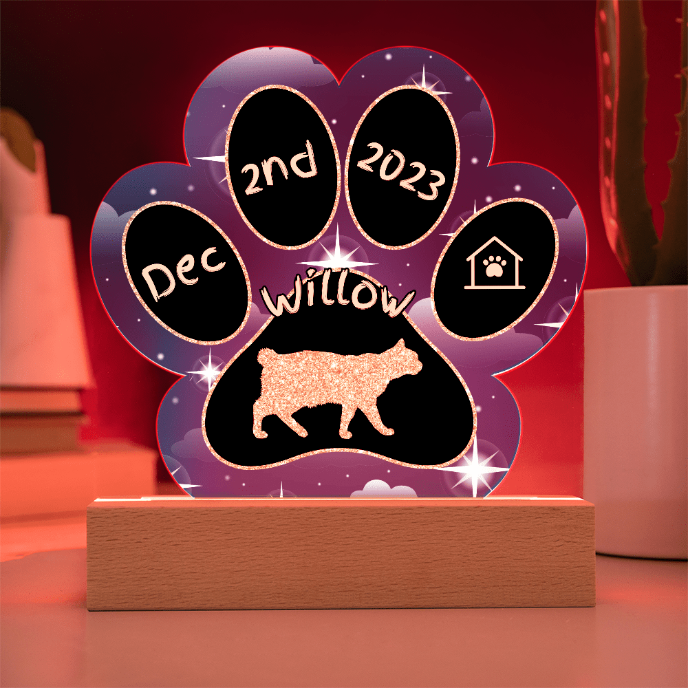Manx Cat Gotcha Day Plaque - Custom 7" LED Acrylic Paw Print Pet Gift