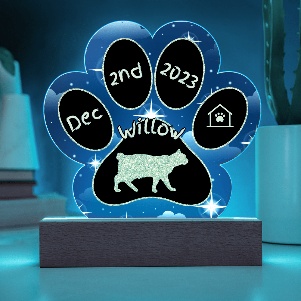 Manx Cat Gotcha Day Plaque - Custom 7" LED Acrylic Paw Print Pet Gift