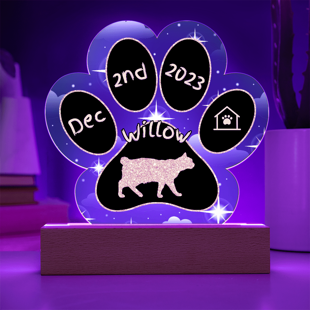 Manx Cat Gotcha Day Plaque - Custom 7" LED Acrylic Paw Print Pet Gift