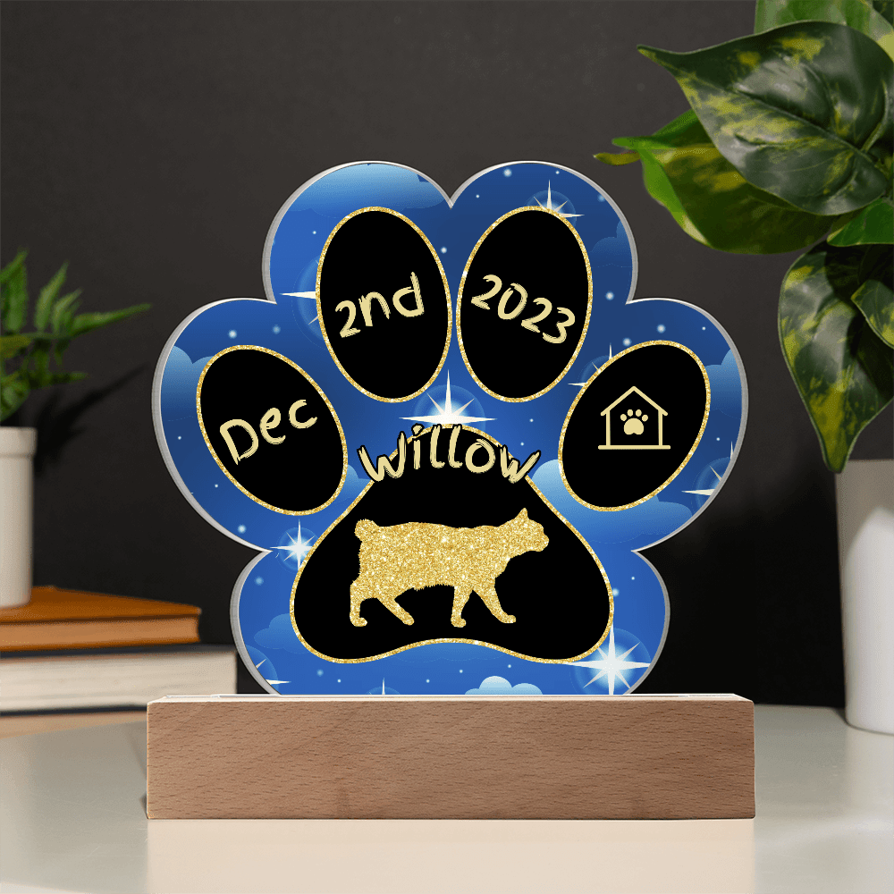 Manx Cat Gotcha Day Plaque - Custom 7" LED Acrylic Paw Print Pet Gift