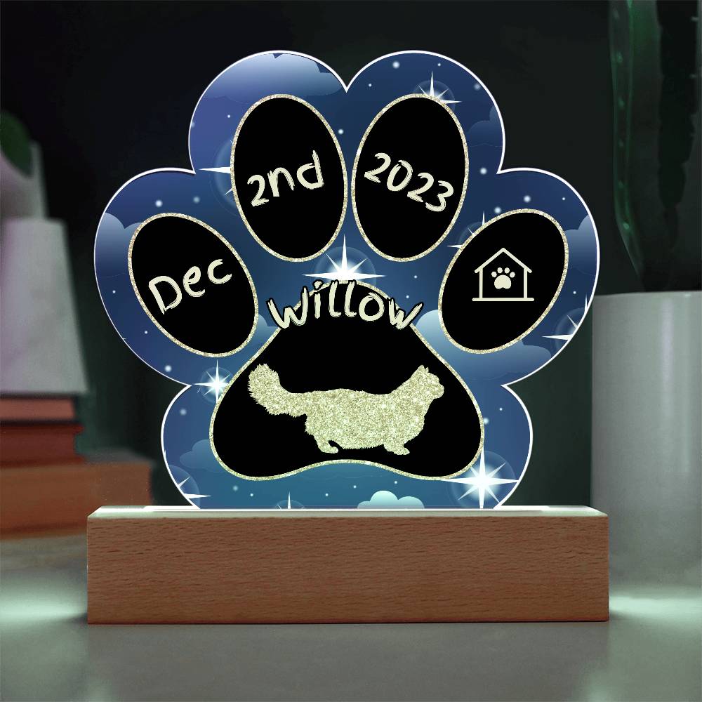 Minuet Cat Gotcha Day Plaque - Personalized 7" LED Acrylic Paw Print Adoption Keepsake