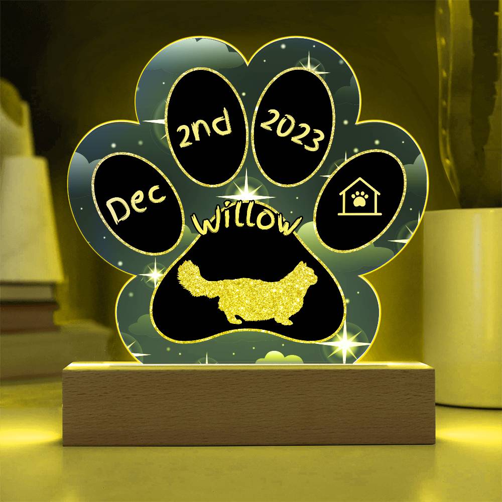 Minuet Cat Gotcha Day Plaque - Personalized 7" LED Acrylic Paw Print Adoption Keepsake