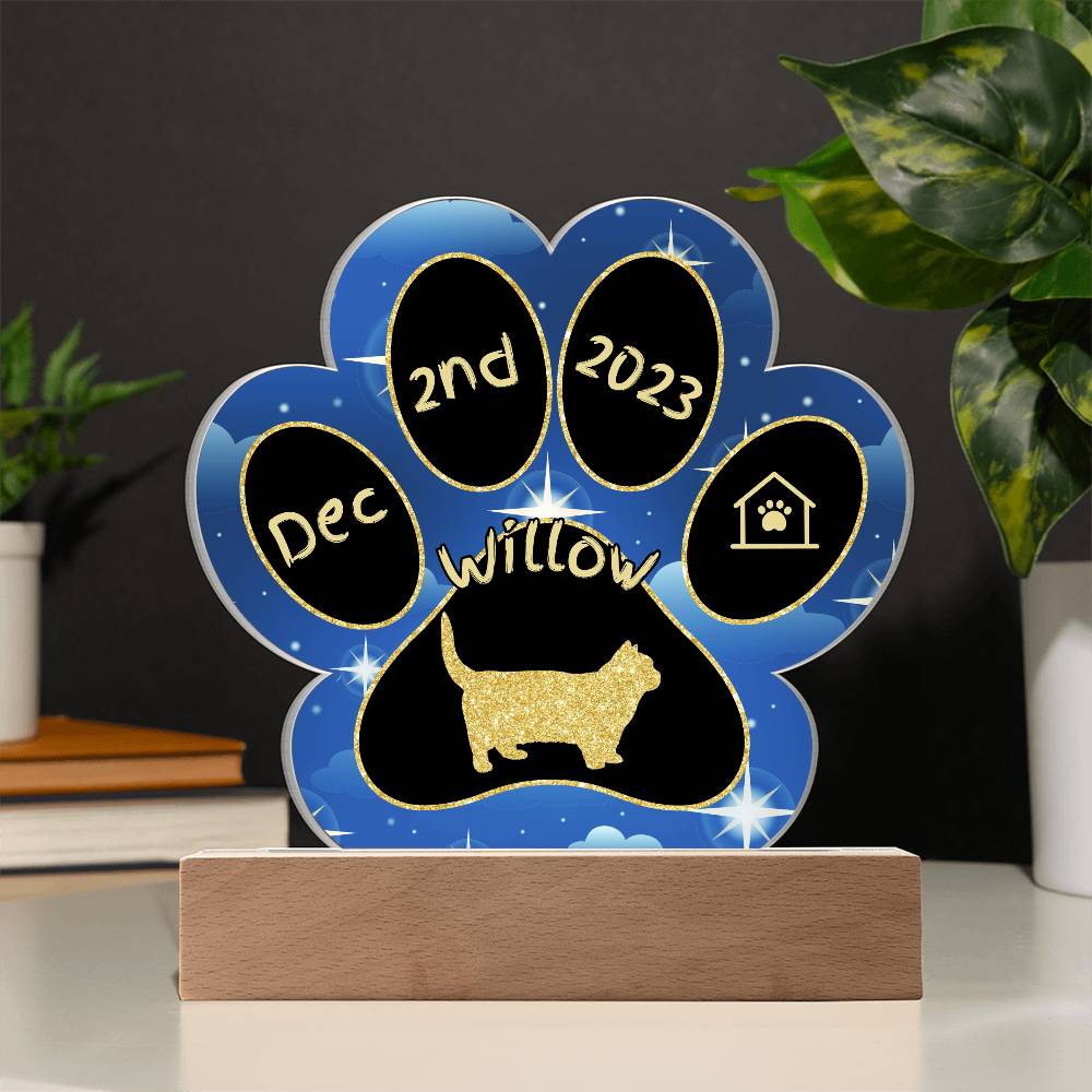 Munchkin Cat Gotcha Day Plaque - Custom 7" LED Acrylic Paw Print Pet Milestone Gift
