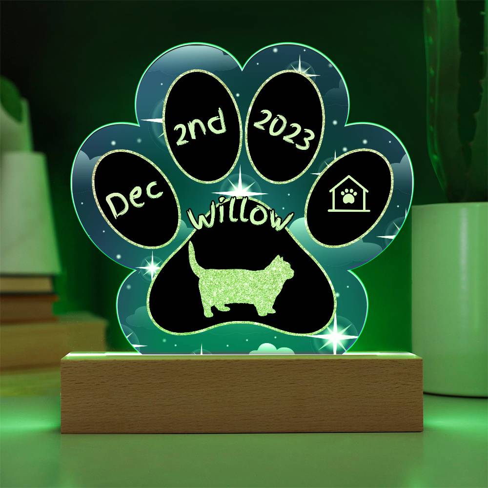 Munchkin Cat Gotcha Day Plaque - Custom 7" LED Acrylic Paw Print Pet Milestone Gift