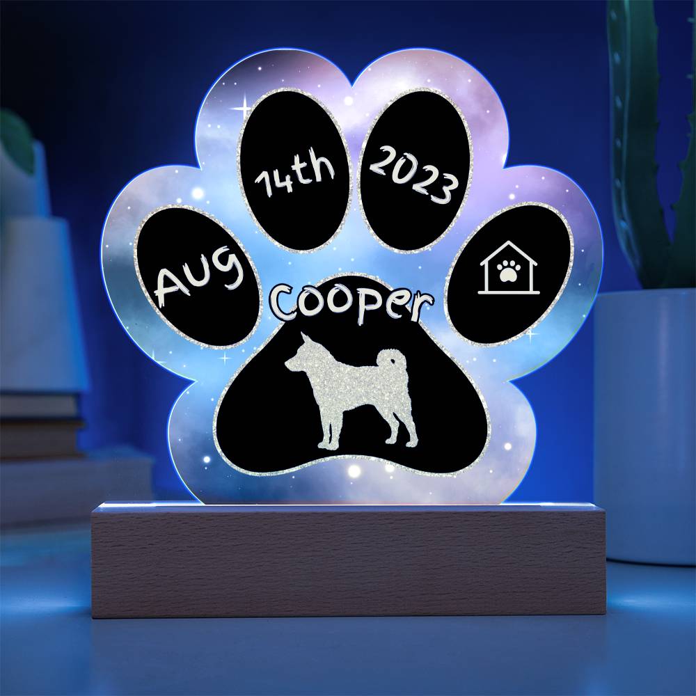 Norwegian Elkhound personalized Gotcha Day acrylic dog plaque - 7" paw print gift