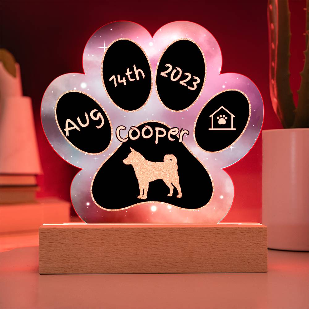 Norwegian Elkhound personalized Gotcha Day acrylic dog plaque - 7" paw print gift