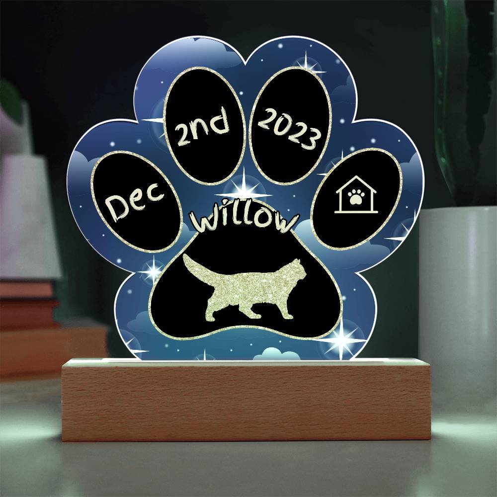 Norwegian Forest Cat Gotcha Day Plaque - Personalized 7" LED Acrylic Paw Print Home Décor Gift