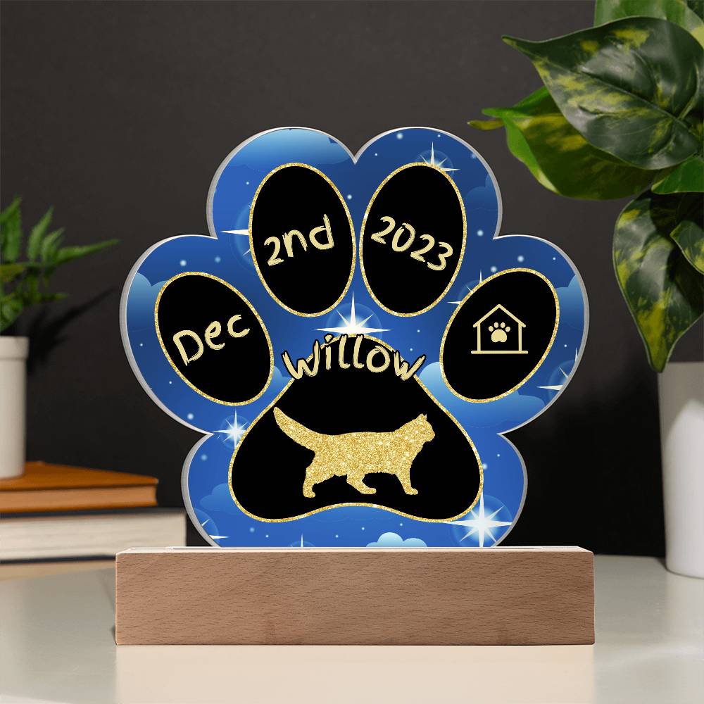 Norwegian Forest Cat Gotcha Day Plaque - Personalized 7" LED Acrylic Paw Print Home Décor Gift