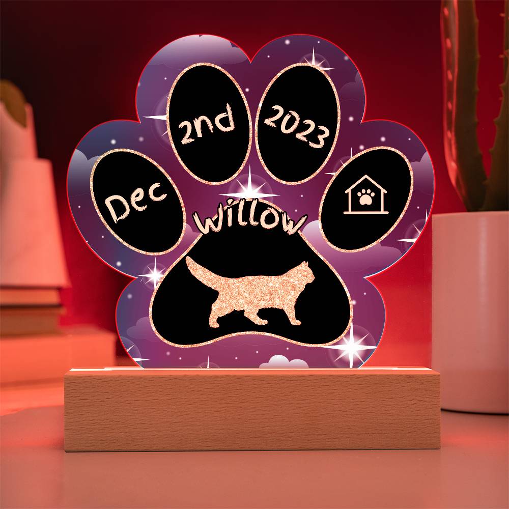 Norwegian Forest Cat Gotcha Day Plaque - Personalized 7" LED Acrylic Paw Print Home Décor Gift