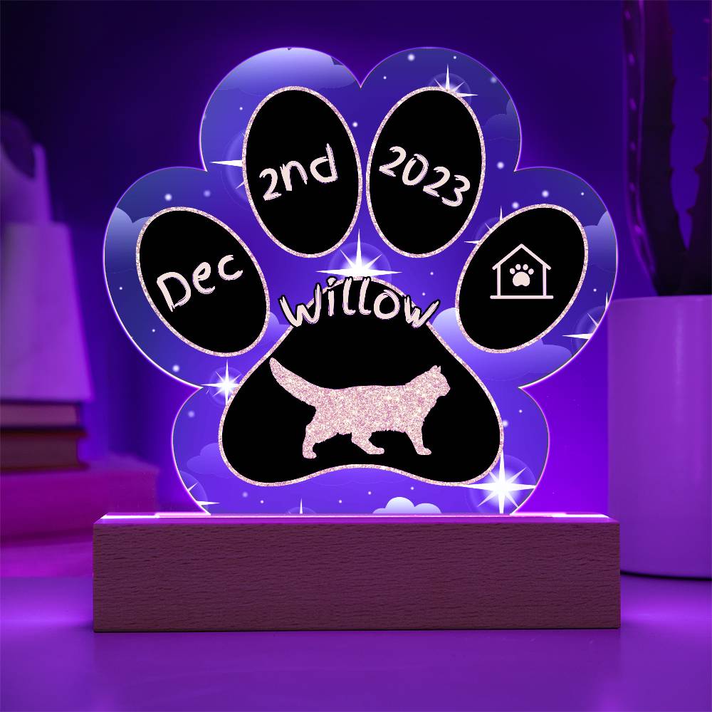 Norwegian Forest Cat Gotcha Day Plaque - Personalized 7" LED Acrylic Paw Print Home Décor Gift