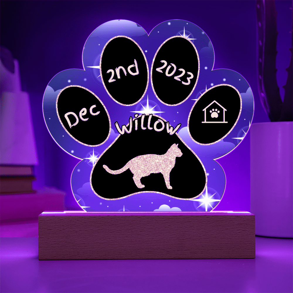Ocicat Cat Gotcha Day Plaque - Custom 7" LED Acrylic Paw Print Pet Welcome Home Gift