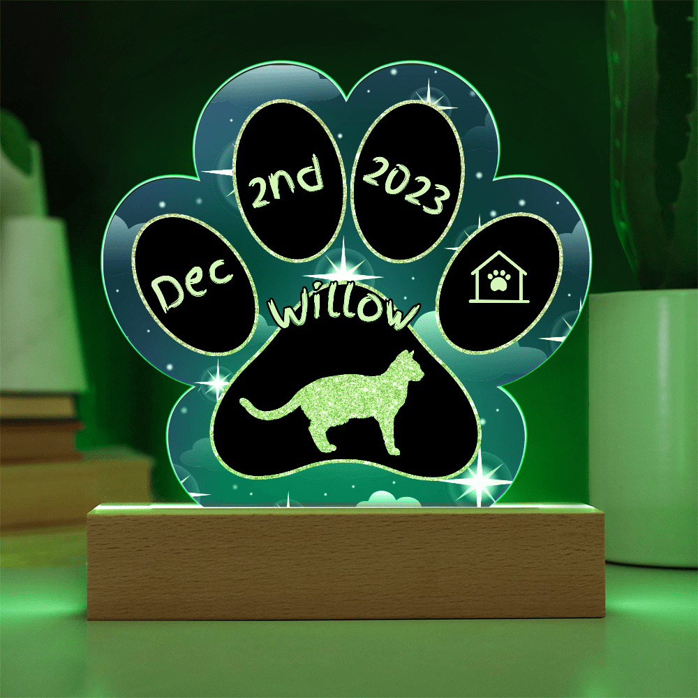 Ocicat Cat Gotcha Day Plaque - Custom 7" LED Acrylic Paw Print Pet Welcome Home Gift