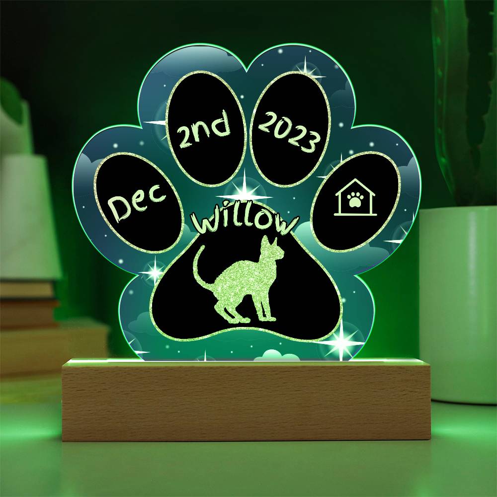 Oregon Rex Cat Gotcha Day Plaque - Custom 7" LED Acrylic Paw Print Pet Gift