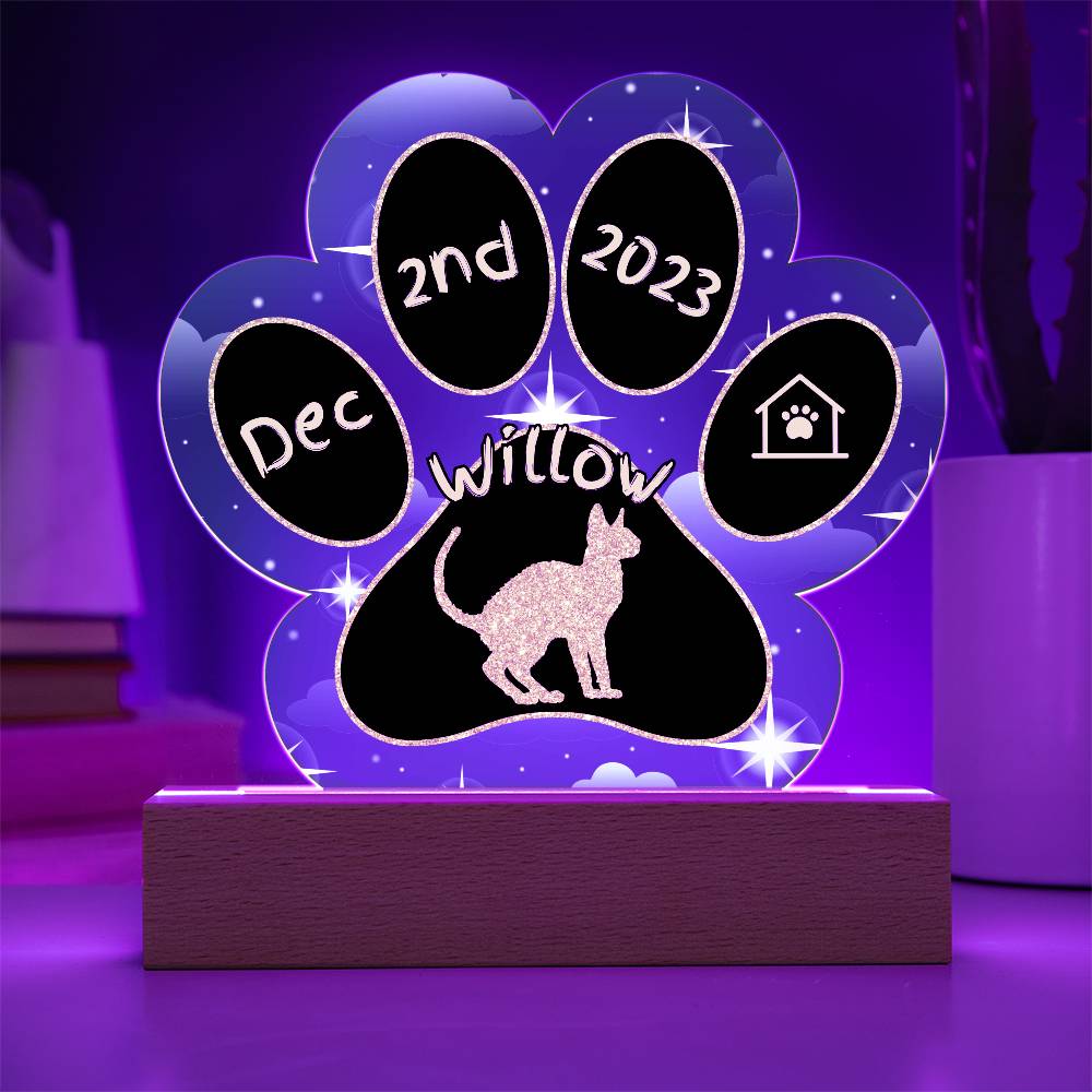 Oregon Rex Cat Gotcha Day Plaque - Custom 7" LED Acrylic Paw Print Pet Gift