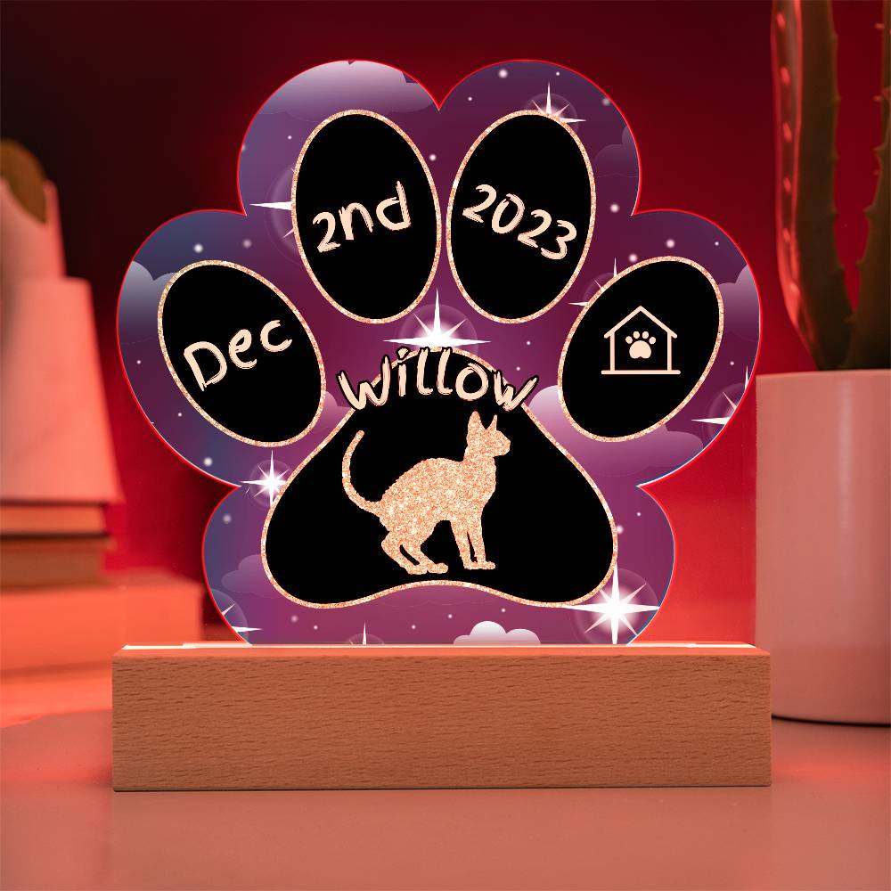 Oregon Rex Cat Gotcha Day Plaque - Custom 7" LED Acrylic Paw Print Pet Gift