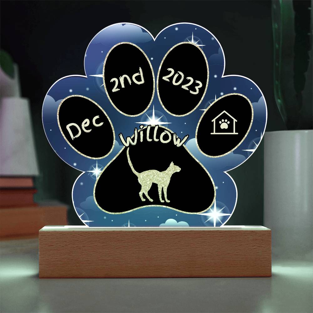 Oriental Bicolour Cat Gotcha Day Plaque - Personalized 7" LED Acrylic Paw Print Adoption Gift