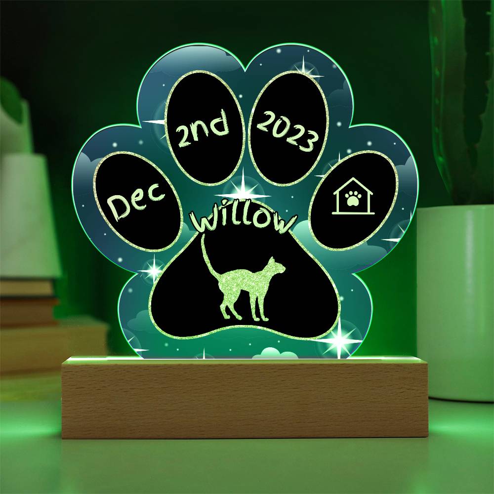 Oriental Bicolour Cat Gotcha Day Plaque - Personalized 7" LED Acrylic Paw Print Adoption Gift