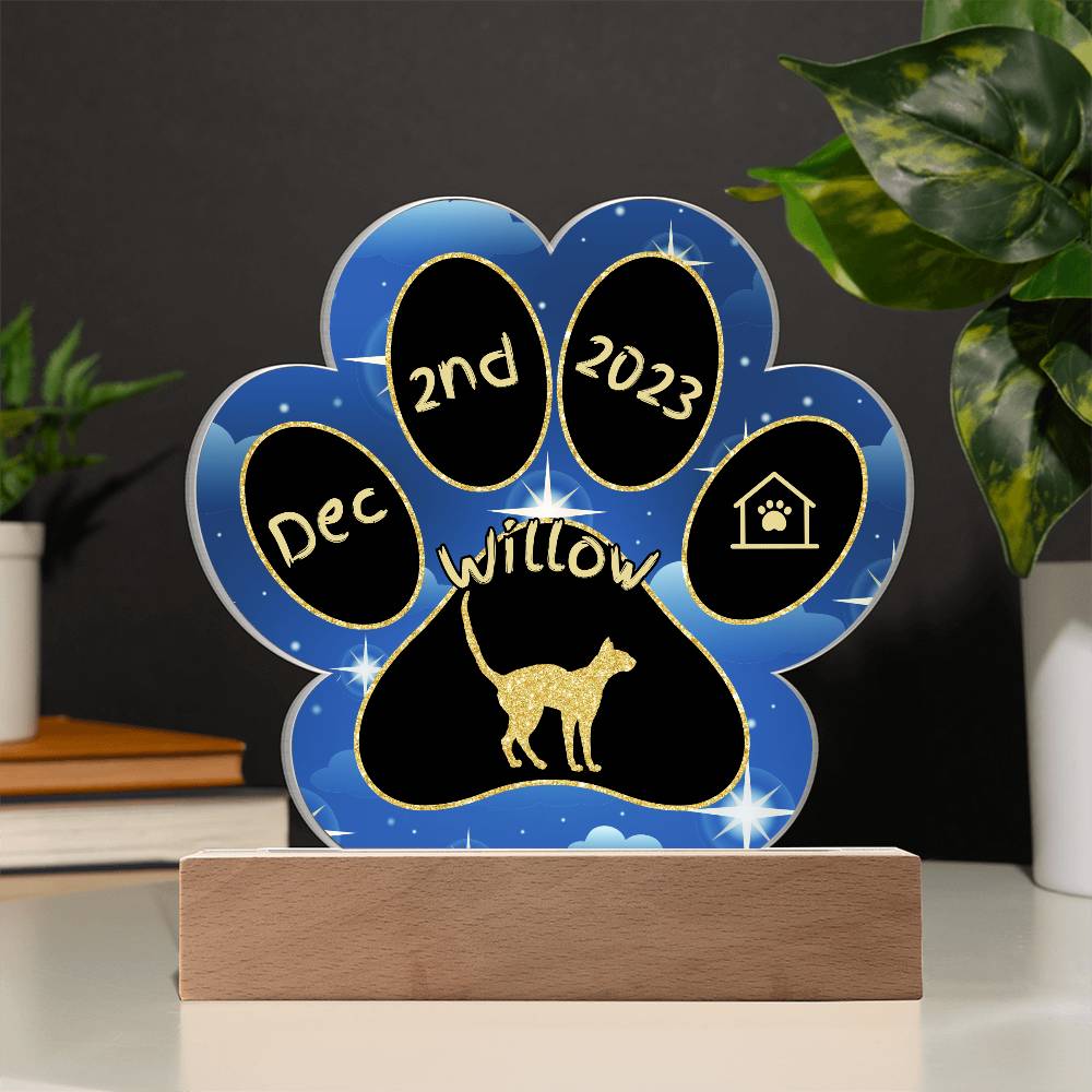 Oriental Bicolour Cat Gotcha Day Plaque - Personalized 7" LED Acrylic Paw Print Adoption Gift