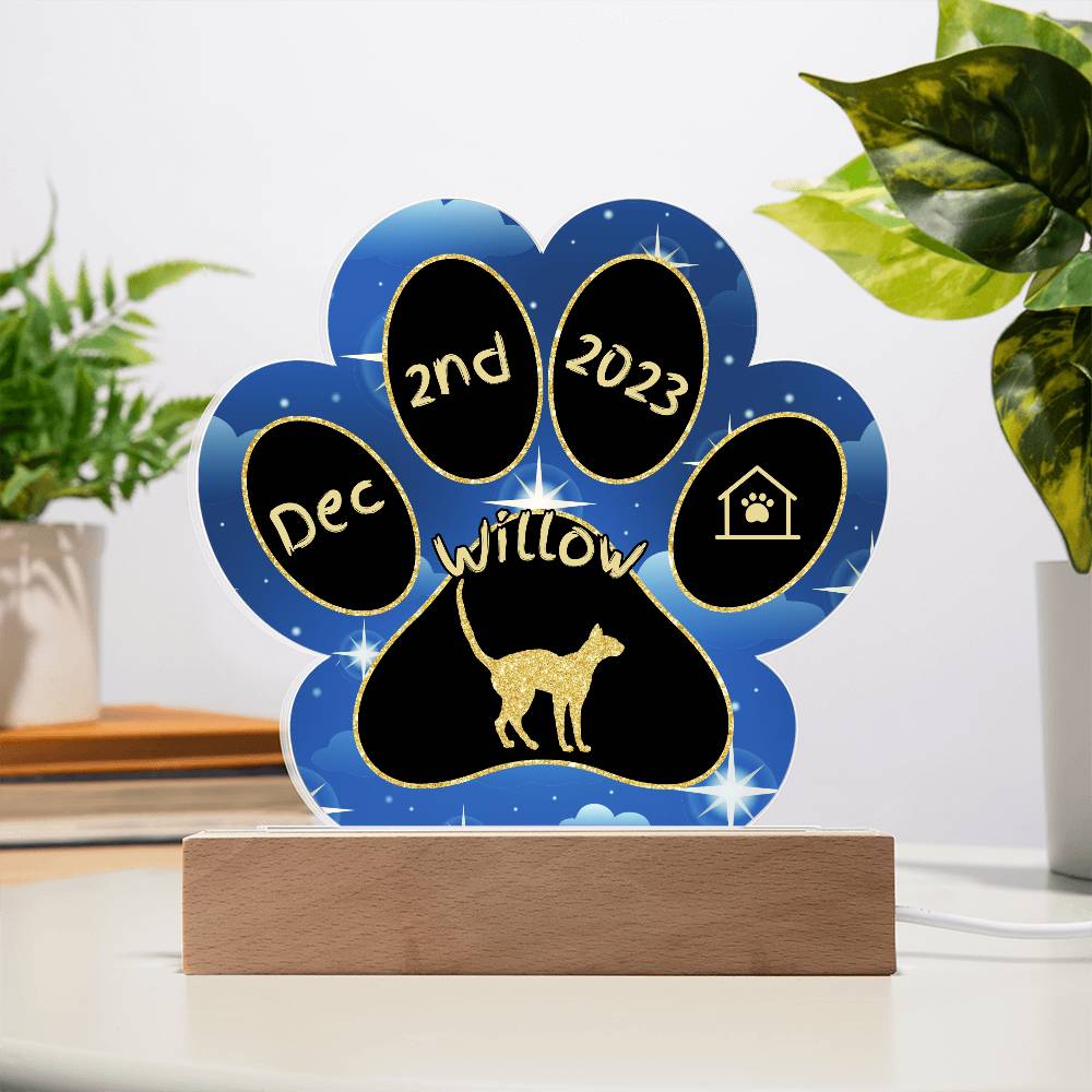 Oriental Bicolour Cat Gotcha Day Plaque - Personalized 7" LED Acrylic Paw Print Adoption Gift