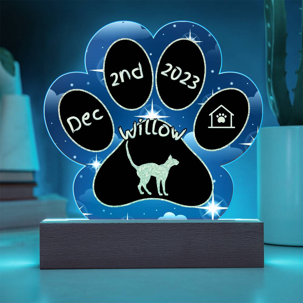 Oriental Bicolour Cat Gotcha Day Plaque - Personalized 7" LED Acrylic Paw Print Adoption Gift