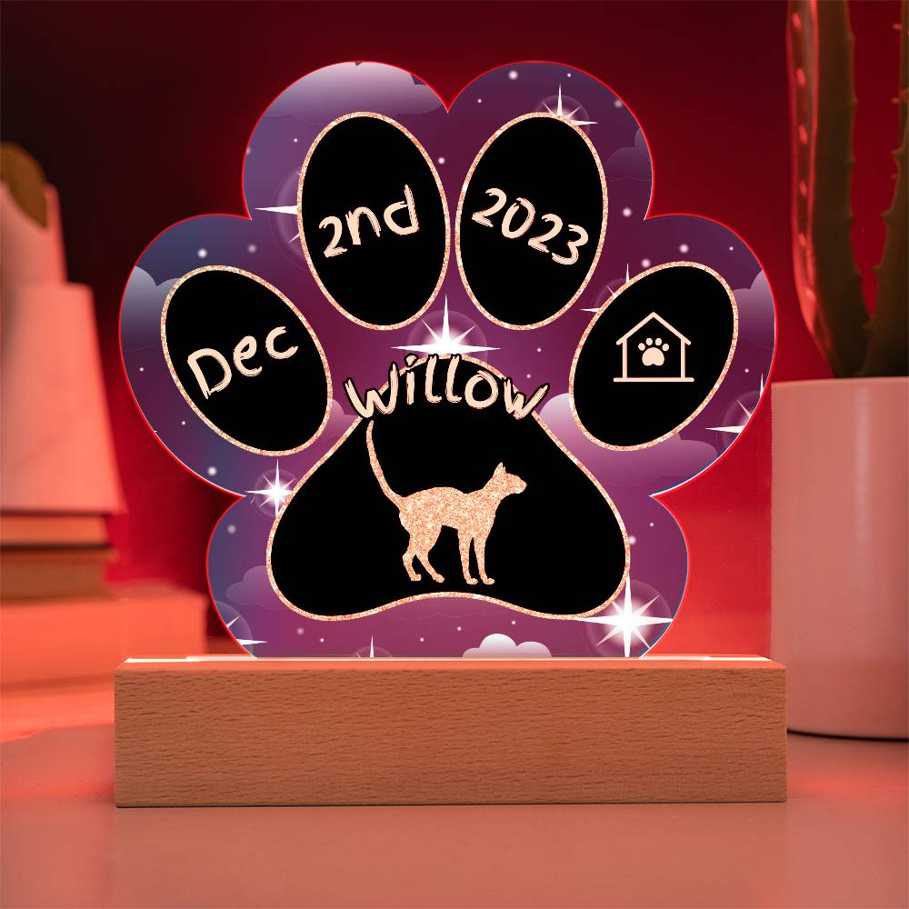Oriental Bicolour Cat Gotcha Day Plaque - Personalized 7" LED Acrylic Paw Print Adoption Gift