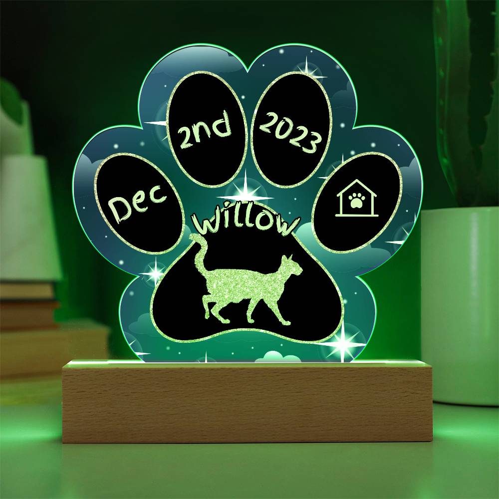 Oriental Longhair Cat Gotcha Day Plaque - Custom 7" LED Acrylic Paw Print Cat Lover Gift