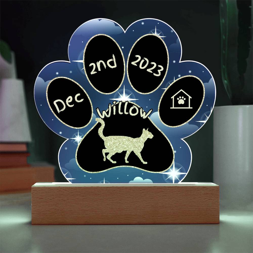 Oriental Longhair Cat Gotcha Day Plaque - Custom 7" LED Acrylic Paw Print Cat Lover Gift