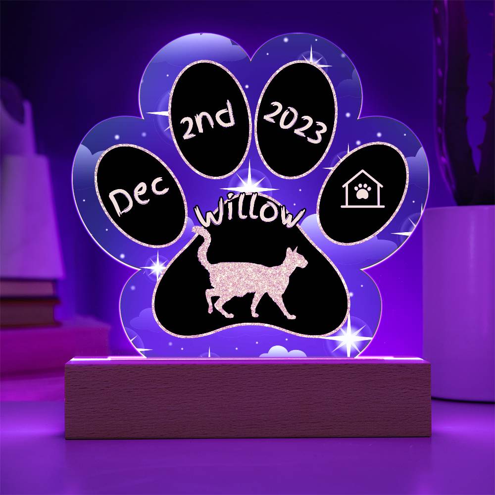 Oriental Longhair Cat Gotcha Day Plaque - Custom 7" LED Acrylic Paw Print Cat Lover Gift