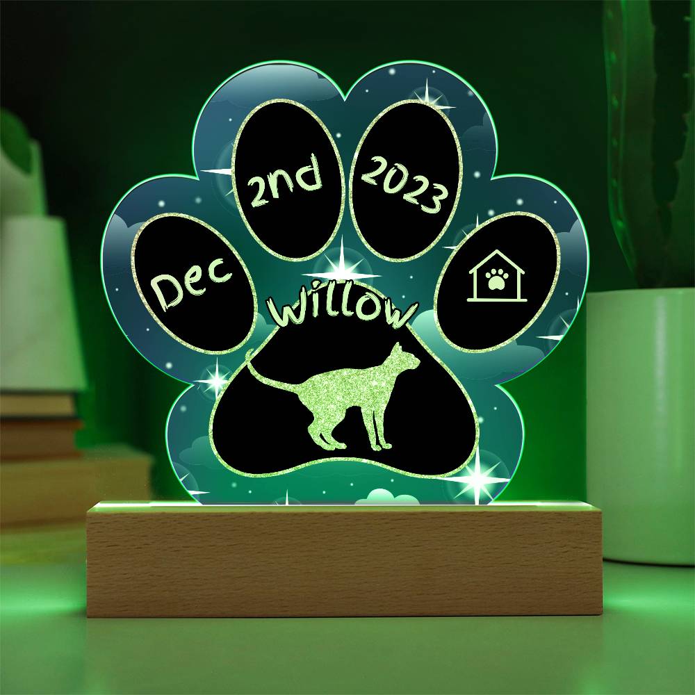 Oriental Shorthair Cat Gotcha Day Plaque - Personalized 7" LED Acrylic Paw Print Pet Keepsake