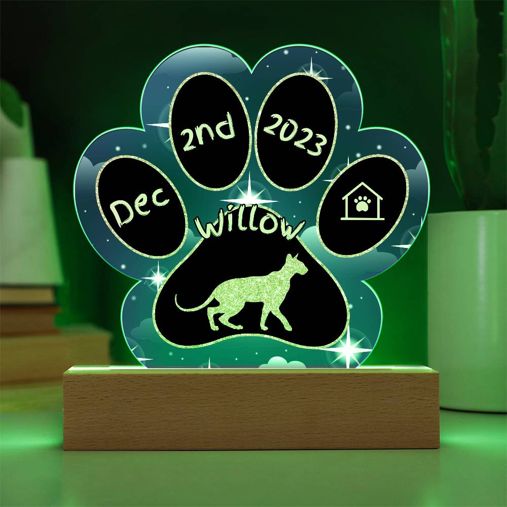 Peterbald Cat Gotcha Day Plaque - Personalized 7" LED Acrylic Paw Print Display Gift