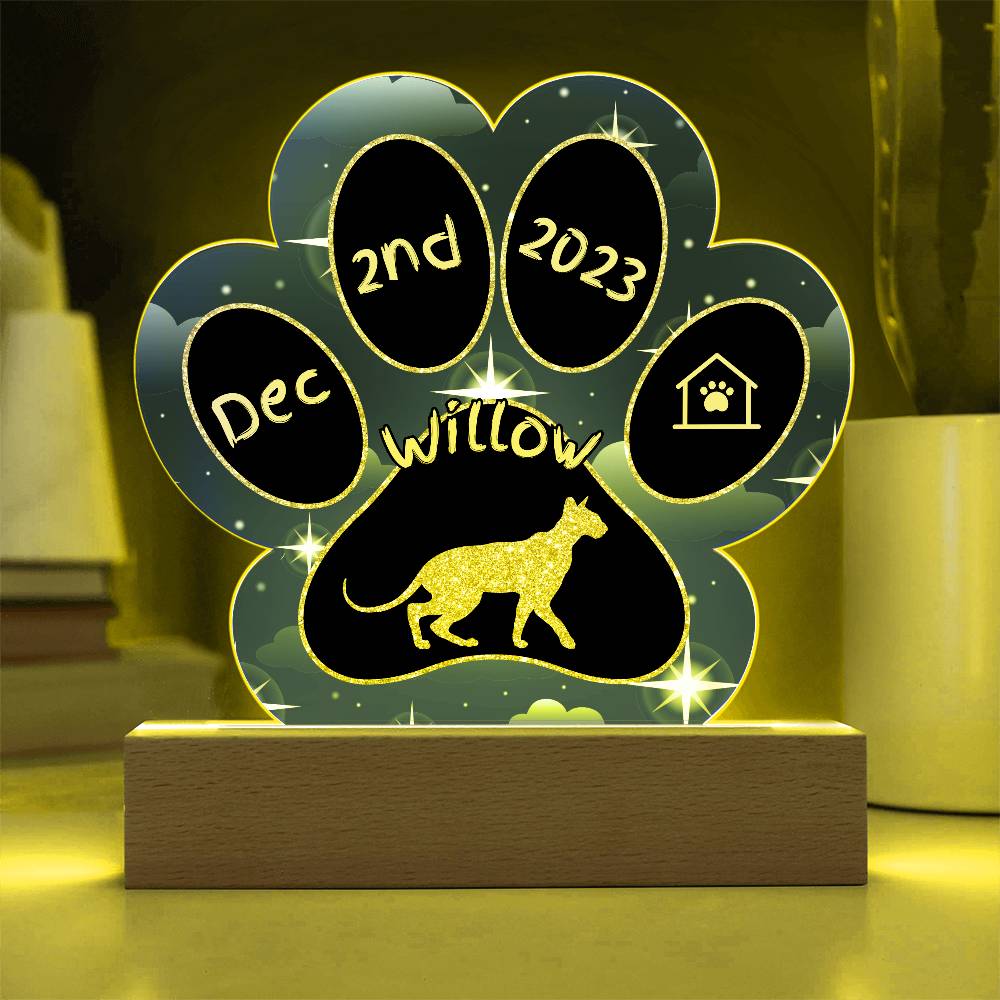 Peterbald Cat Gotcha Day Plaque - Personalized 7" LED Acrylic Paw Print Display Gift
