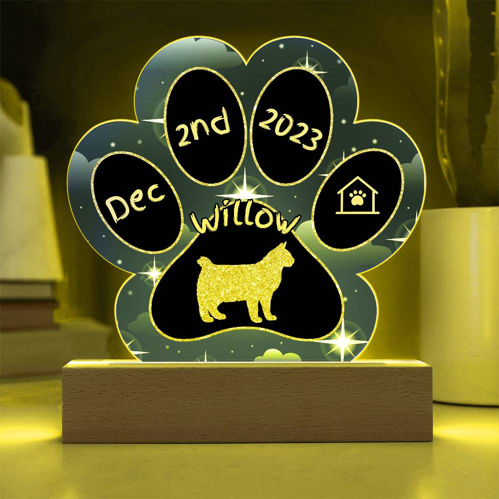 Pixiebob Cat Gotcha Day Plaque - Custom 7" LED Acrylic Paw Print Adoption Day Gift