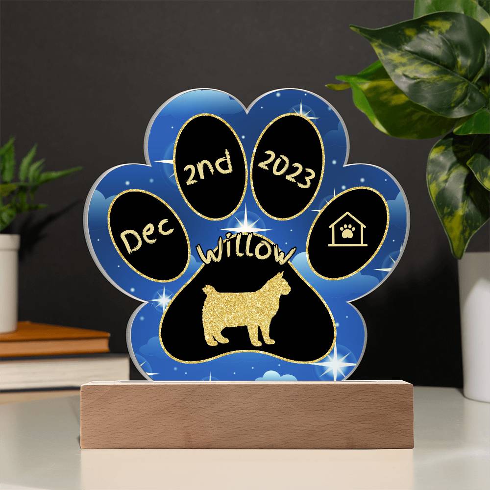 Pixiebob Cat Gotcha Day Plaque - Custom 7" LED Acrylic Paw Print Adoption Day Gift