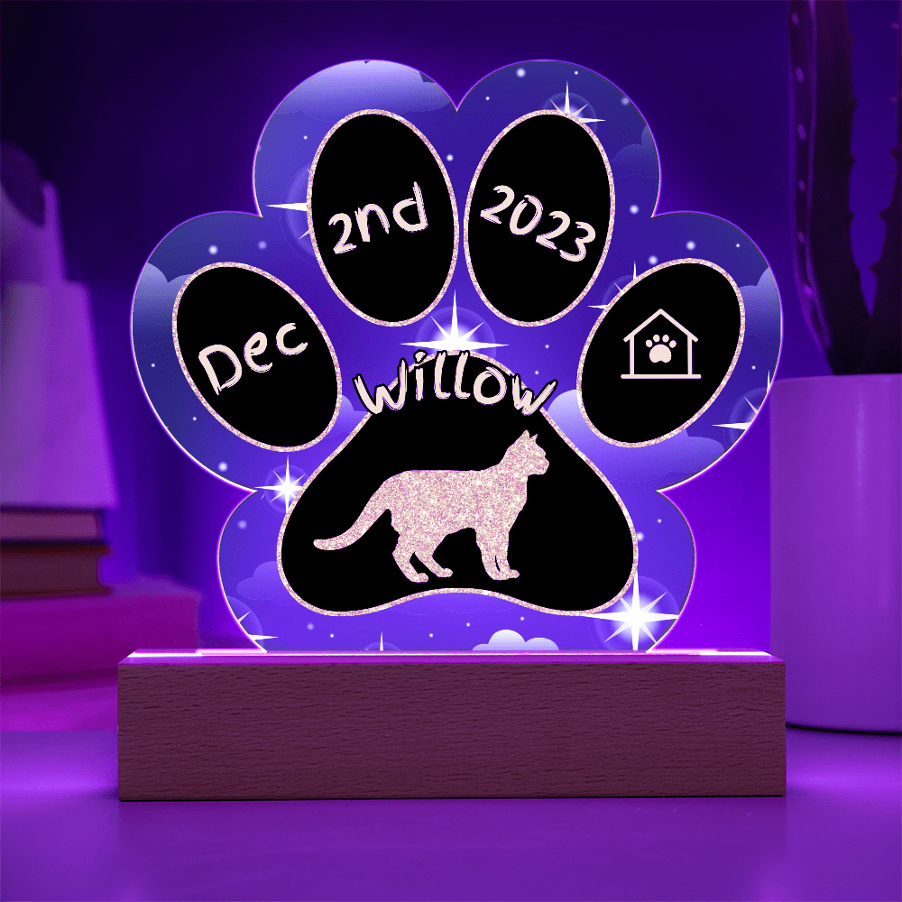 Raas Cat Gotcha Day Plaque - Personalized 7" LED Acrylic Paw Print Memory Keepsake