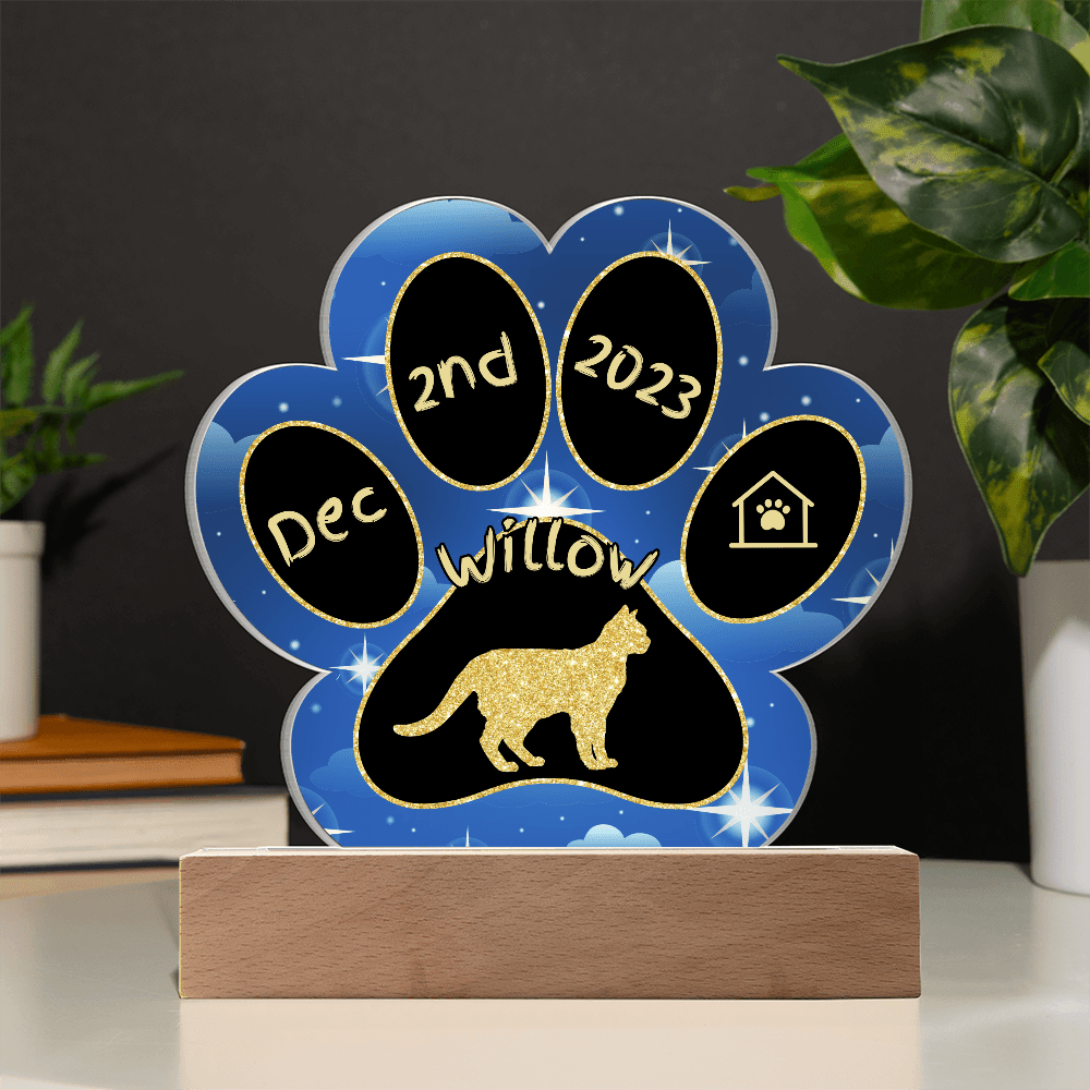 Raas Cat Gotcha Day Plaque - Personalized 7" LED Acrylic Paw Print Memory Keepsake