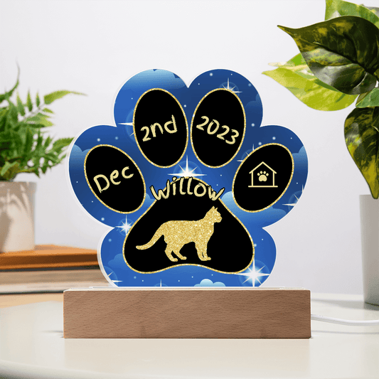 Raas Cat Gotcha Day Plaque - Personalized 7" LED Acrylic Paw Print Memory Keepsake