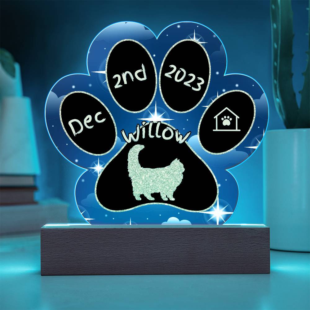 Ragamuffin Cat Gotcha Day Plaque - Custom 7" LED Acrylic Paw Print Welcome Gift