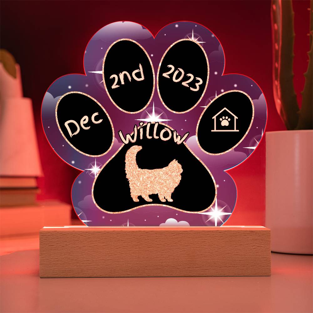 Ragamuffin Cat Gotcha Day Plaque - Custom 7" LED Acrylic Paw Print Welcome Gift