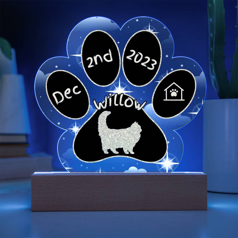 Ragamuffin Cat Gotcha Day Plaque - Custom 7" LED Acrylic Paw Print Welcome Gift