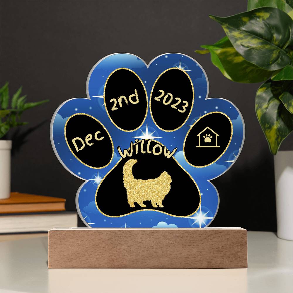 Ragamuffin Cat Gotcha Day Plaque - Custom 7" LED Acrylic Paw Print Welcome Gift
