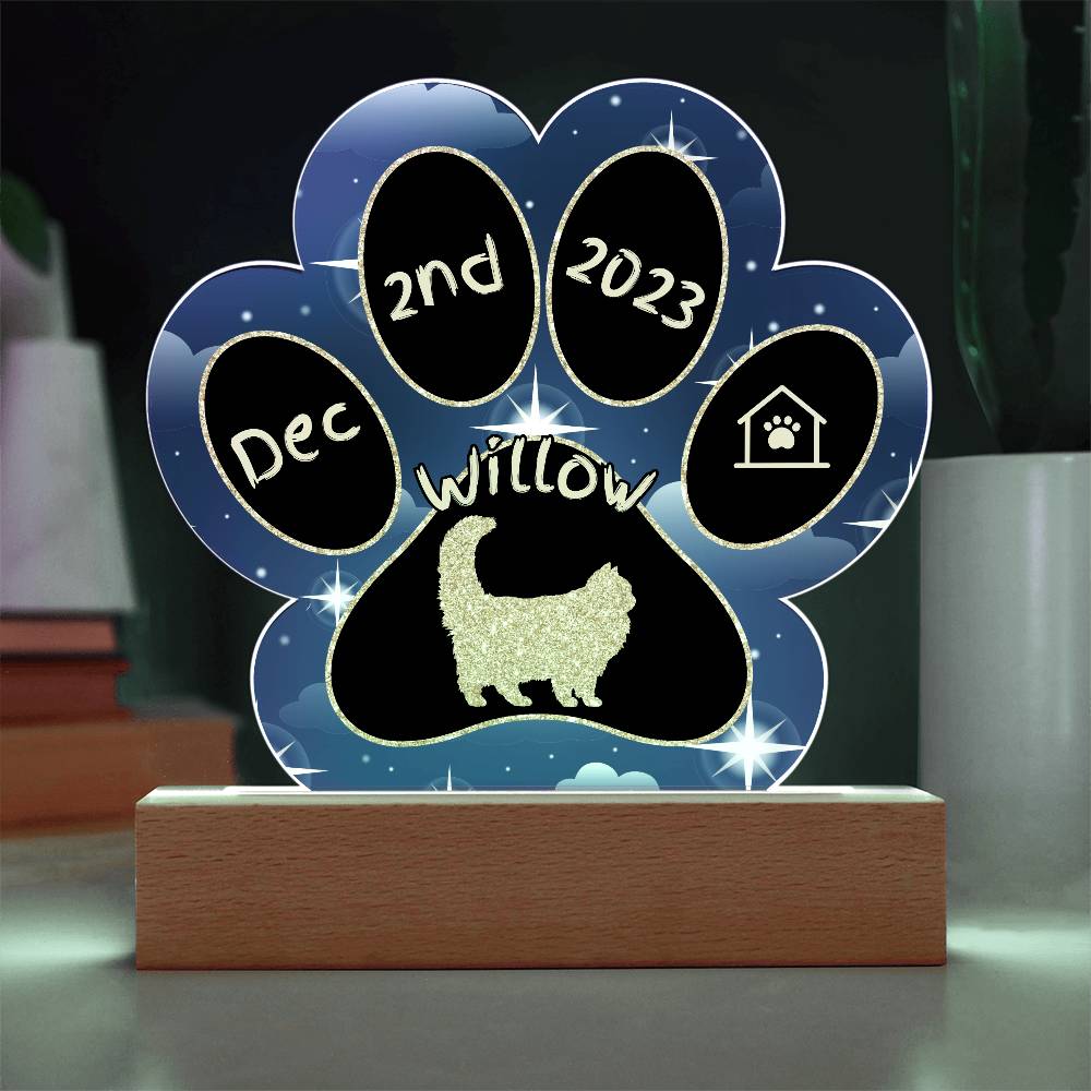 Ragamuffin Cat Gotcha Day Plaque - Custom 7" LED Acrylic Paw Print Welcome Gift
