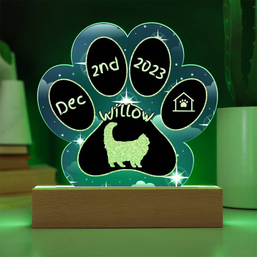 Ragamuffin Cat Gotcha Day Plaque - Custom 7" LED Acrylic Paw Print Welcome Gift