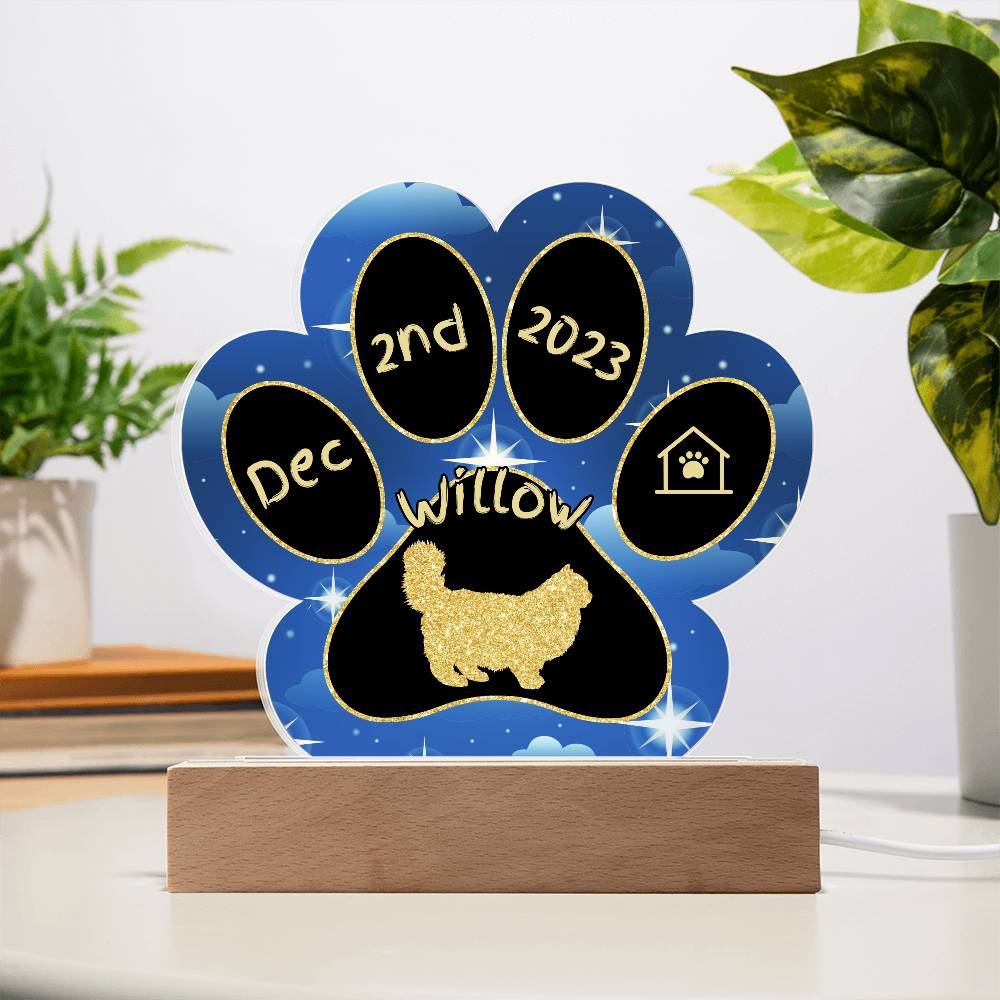 Ragdoll Cat Gotcha Day Plaque - Personalized 7" LED Acrylic Paw Print Home Décor Gift