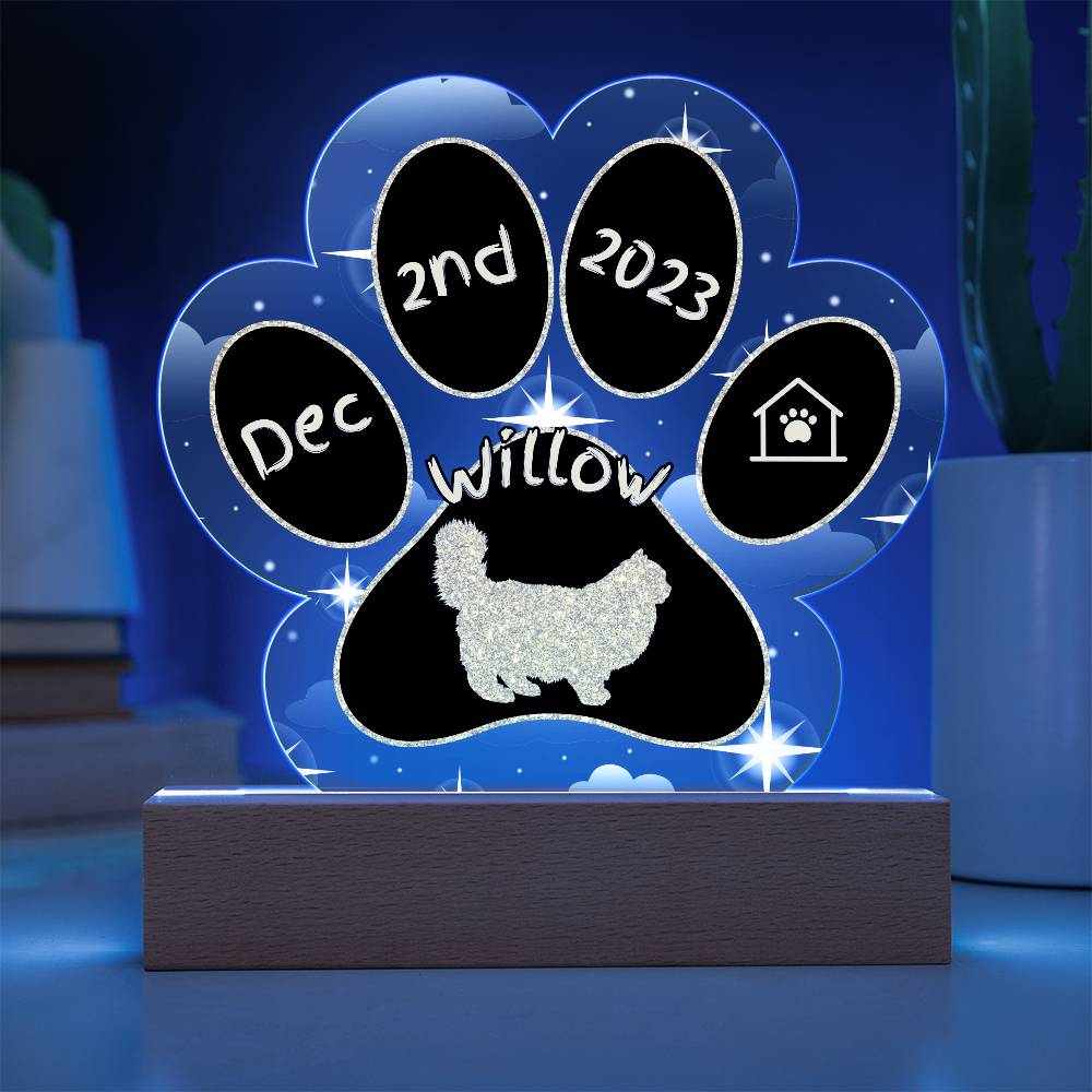 Ragdoll Cat Gotcha Day Plaque - Personalized 7" LED Acrylic Paw Print Home Décor Gift