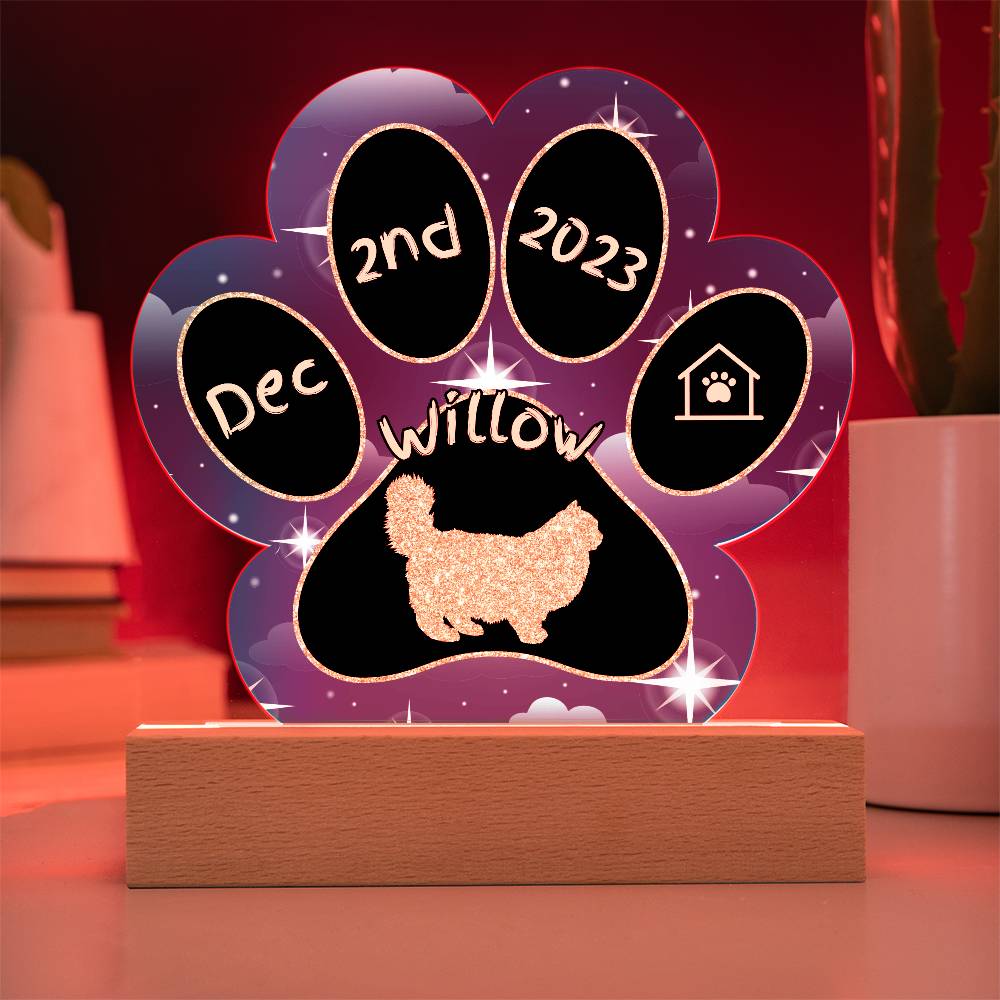Ragdoll Cat Gotcha Day Plaque - Personalized 7" LED Acrylic Paw Print Home Décor Gift