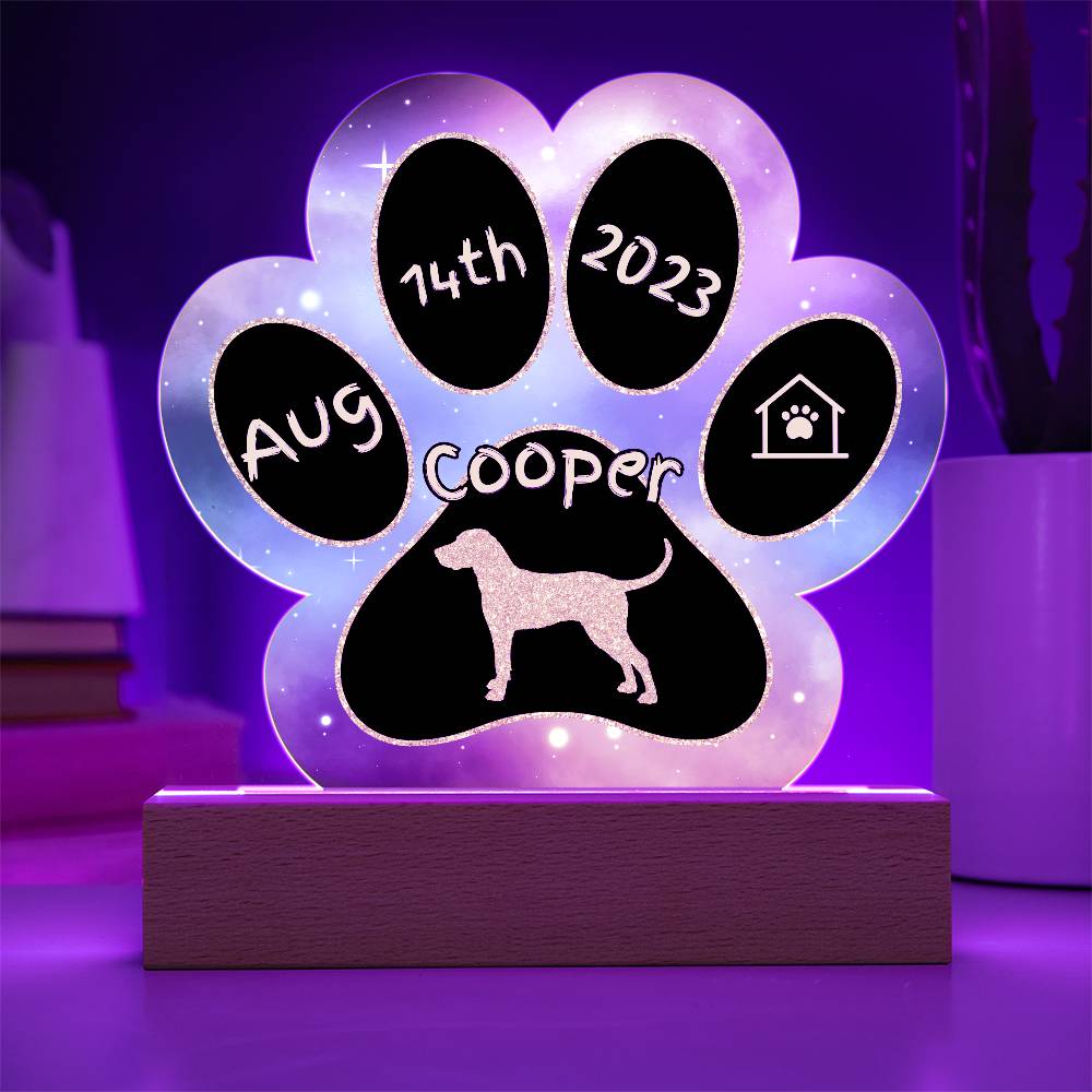 Redbone Coonhound personalized Gotcha Day acrylic dog plaque - 7" paw print sign